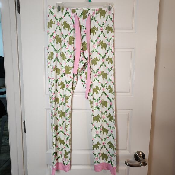 THE BEAUFORT BONNET COMPANY PAJAMA SET WOMENS SMALL PIMA PINK/GRN ELEPHANT PRINT - Picture 9 of 16